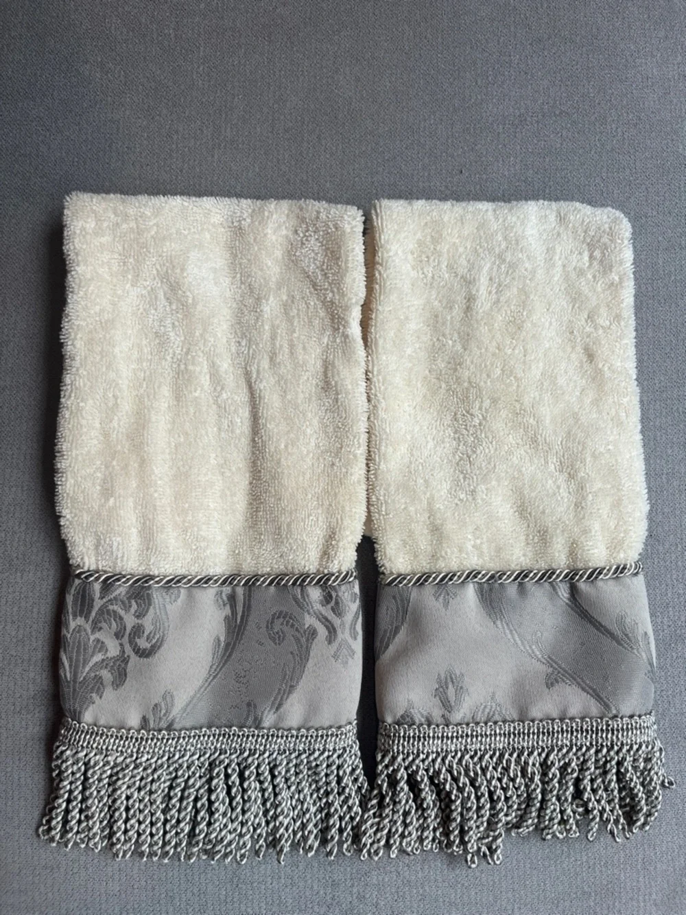Croscill Pair of Elegant Cream and Gray Decorative Hand Towels
